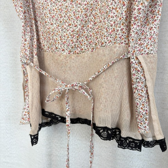 VTG Y2K‎ 2000s Free People Silk Lace Tank Sheer Cottage Ditsy Floral Cami Sz 10 - Picture 5 of 9